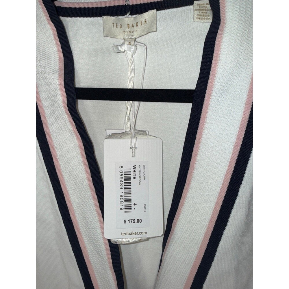 TED BAKER White Navy Pink V-Neck Boyfriend Button-Up Sweater size 4 - Picture 6 of 6